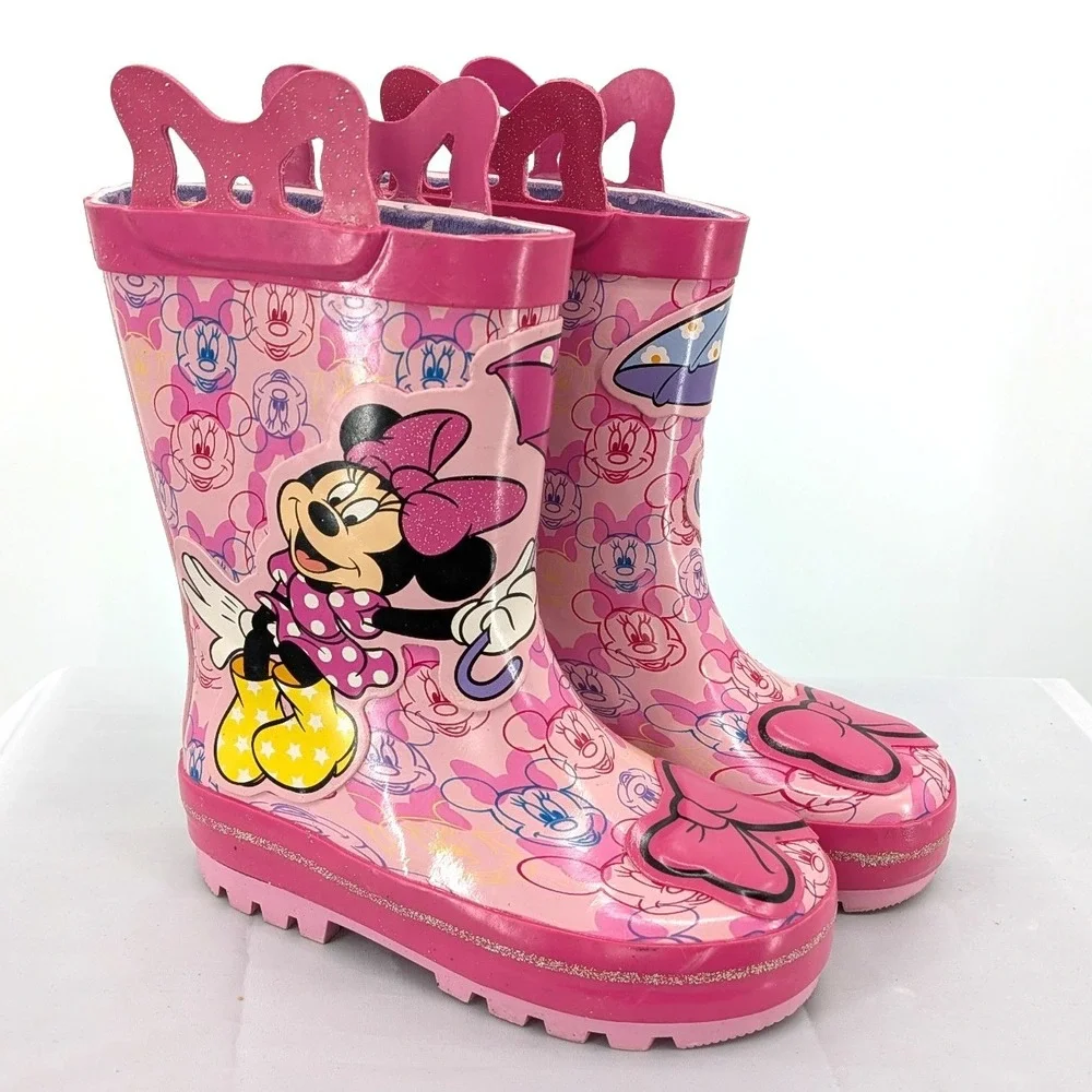 Disney Minnie Mouse Rain‎ Boots Pink Rubber Toddler Waterproof Size 7 8